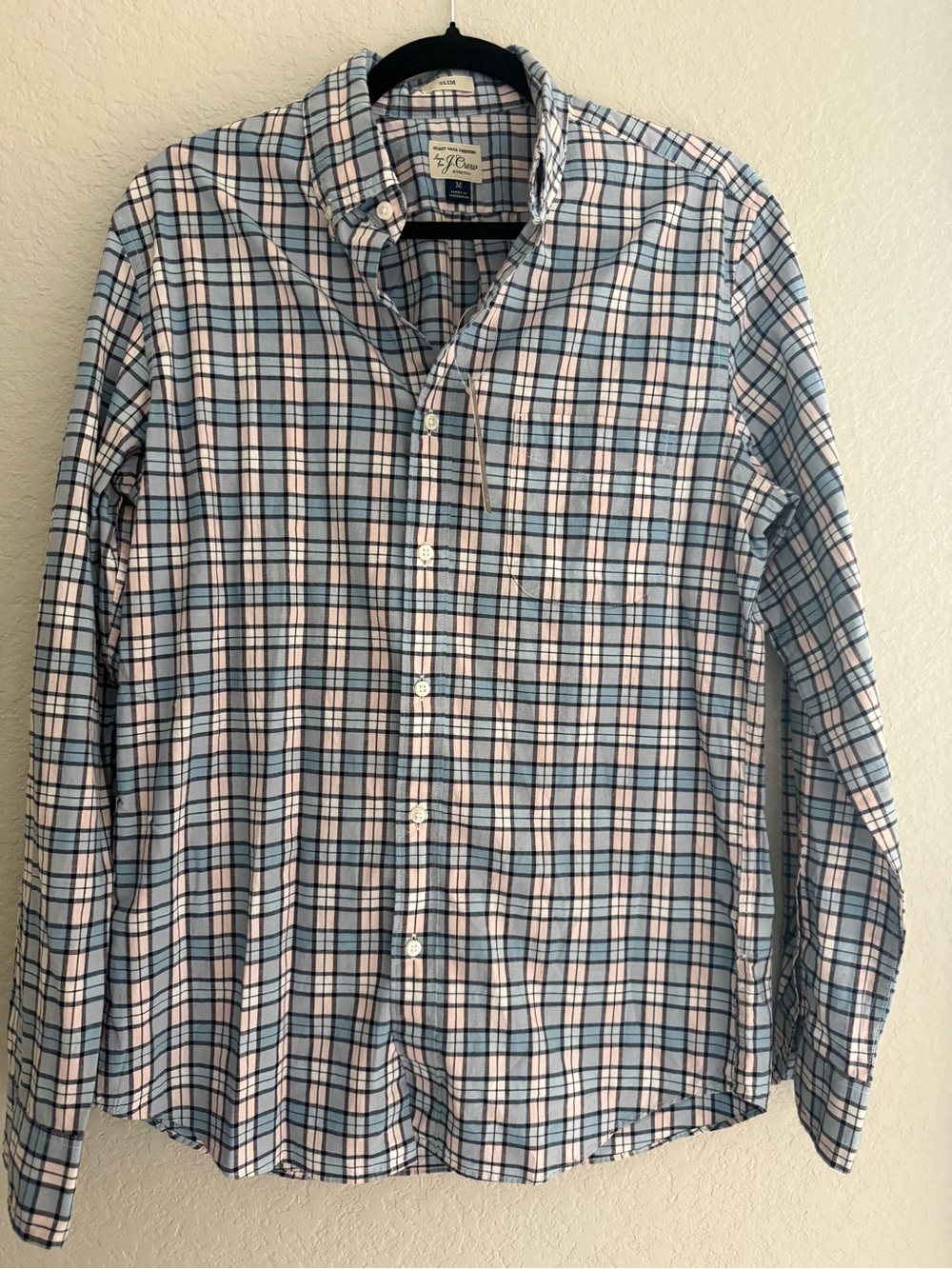 NWT! J. Crew Men's Light Blue, White & Pink Plaid Button-Down Shirt